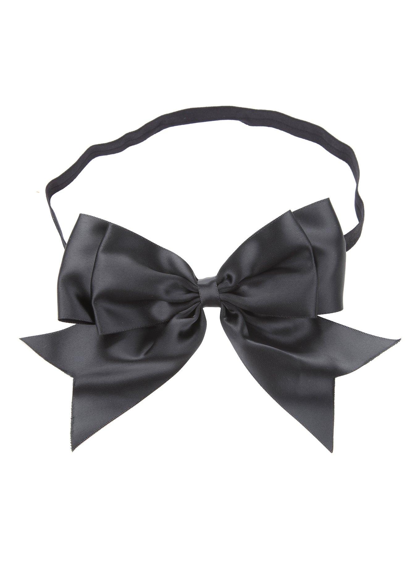 LOVEsick Black Satin Bow Stretch Headband | Hot Topic