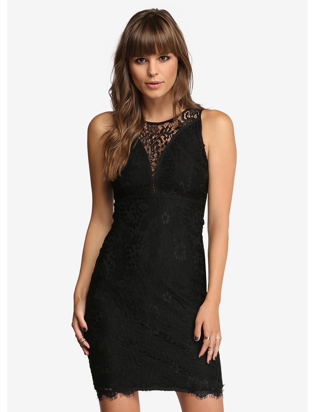 Paisley Lace Bodycon Dress, BLACK, hi-res