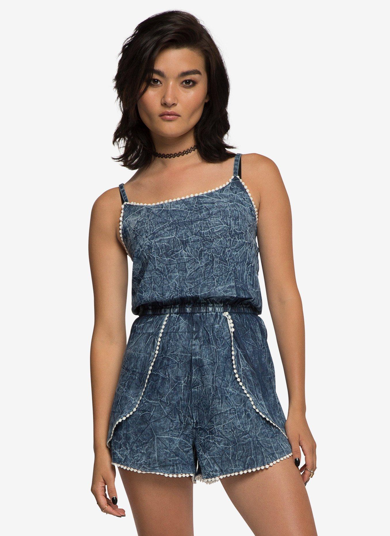 Denim Romper, , hi-res