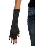 Grey Marled Knit Fingerless Extended Gloves, , hi-res