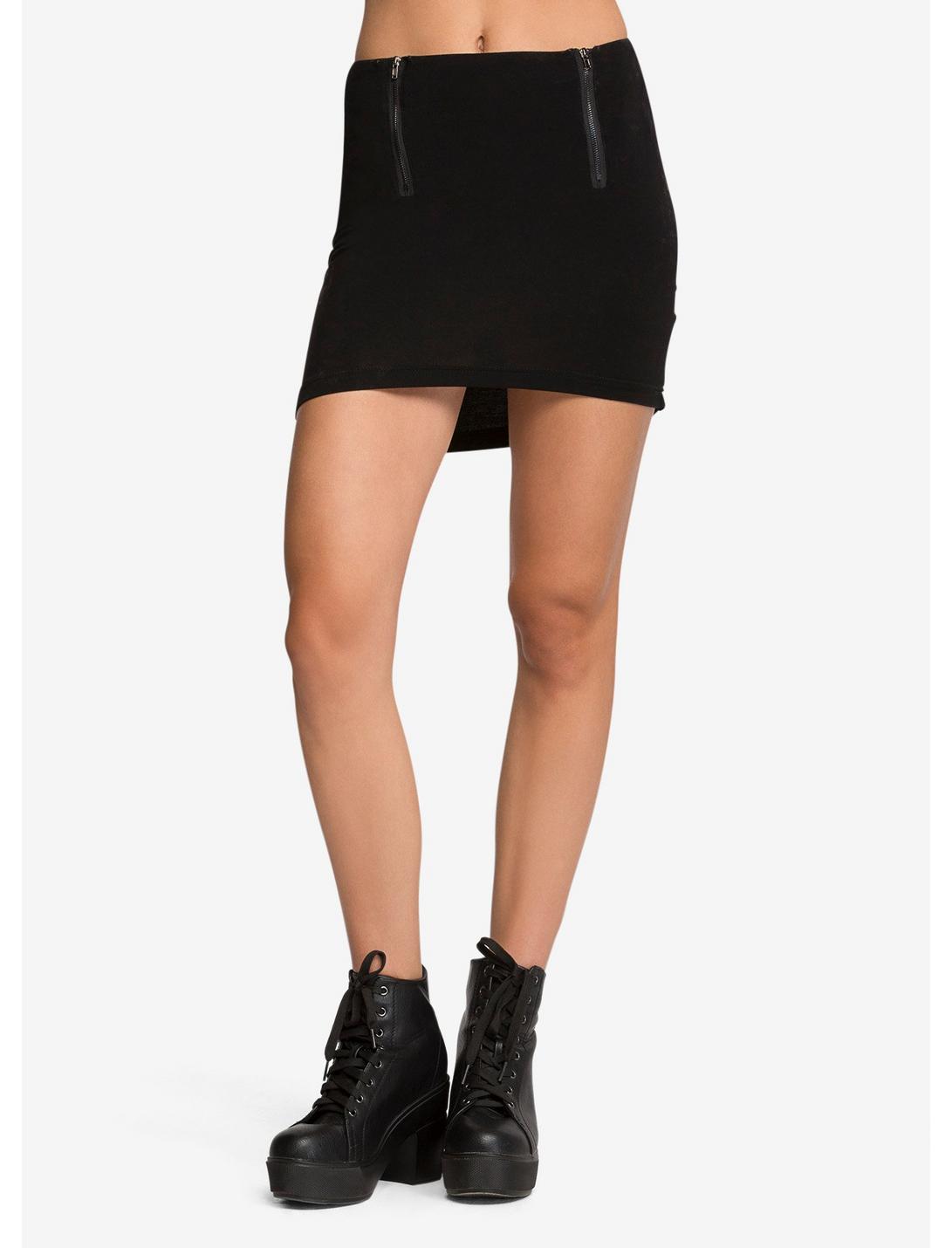 Zipper Mini Skirt, BLACK, hi-res