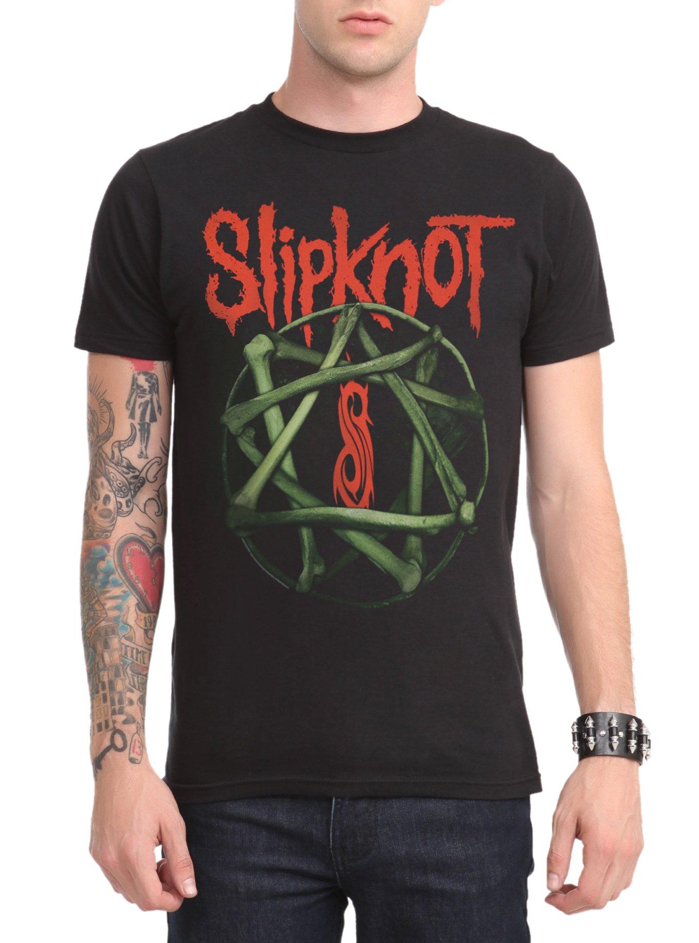 Rock Off officially licensed products Slipknot T Shirt Skeleton And Pentagram Band Logo Nuovo Ufficiale Unisex Nero Size S