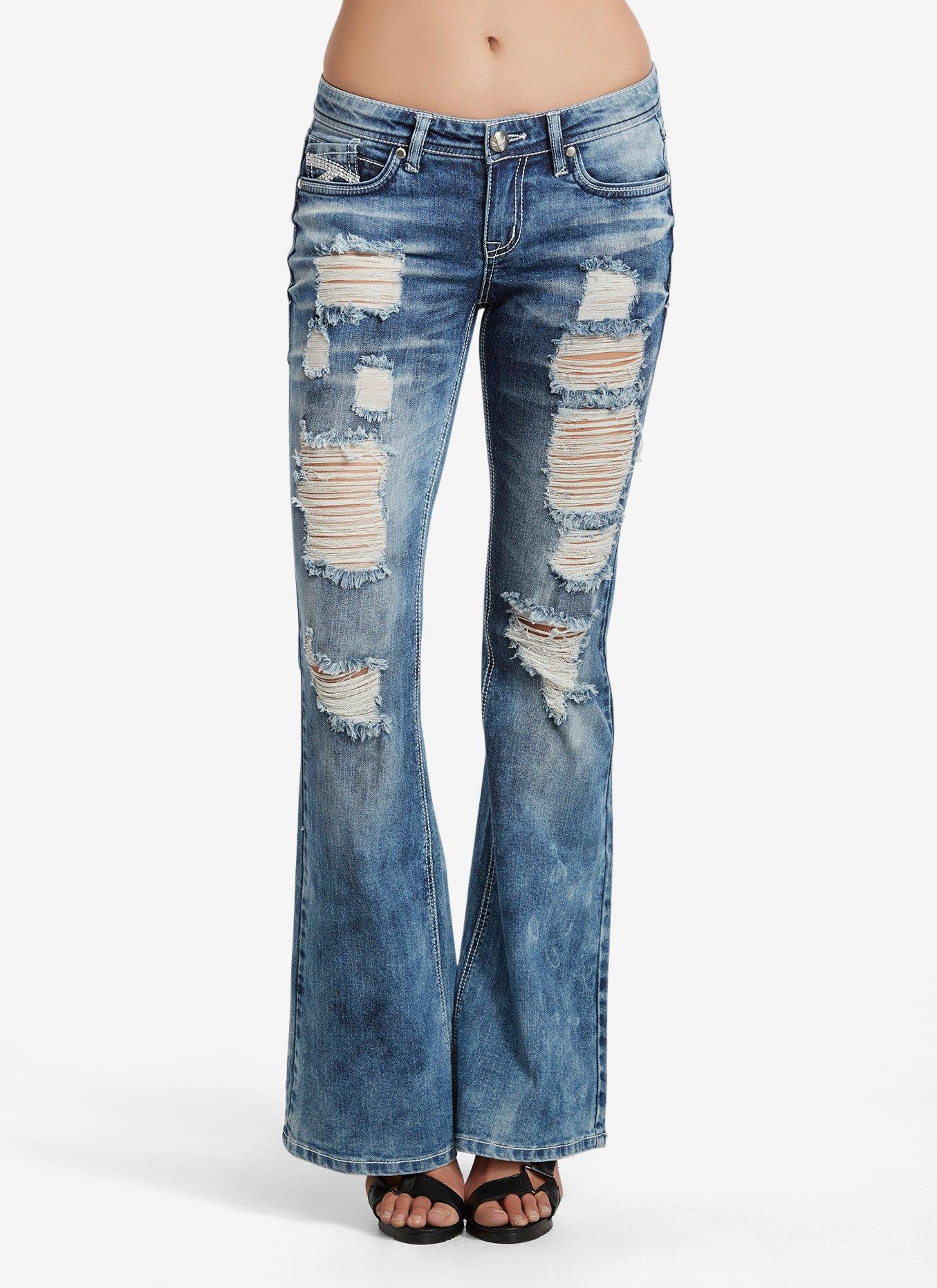 Destructed Flared Jeans, DARK WASH, hi-res