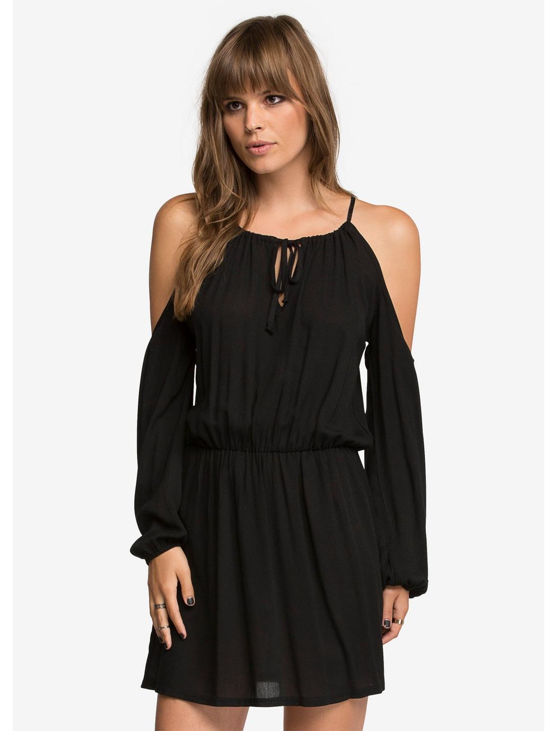 Cutout-Shoulder Dress, BLACK, hi-res