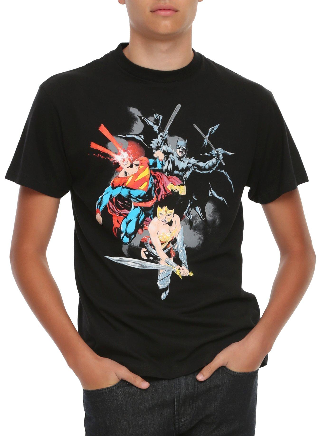 DC Comics Batman/Superman/Wonder Woman: Trinity Action T-Shirt, BLACK, hi-res