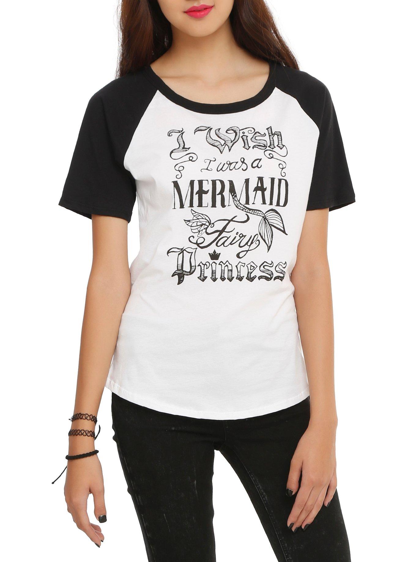 Mermaid Fairy Princess Girls Raglan Top, WHITE, hi-res