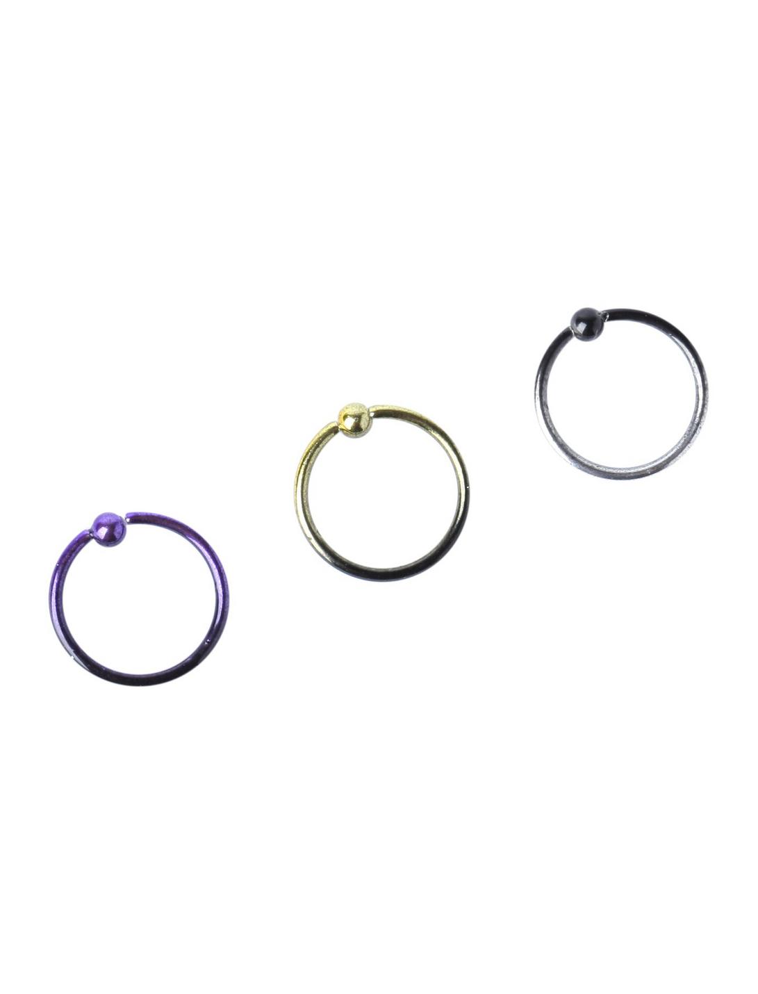 Steel Purple Gold Black Ombre Nose Hoop 3 Pack, , hi-res
