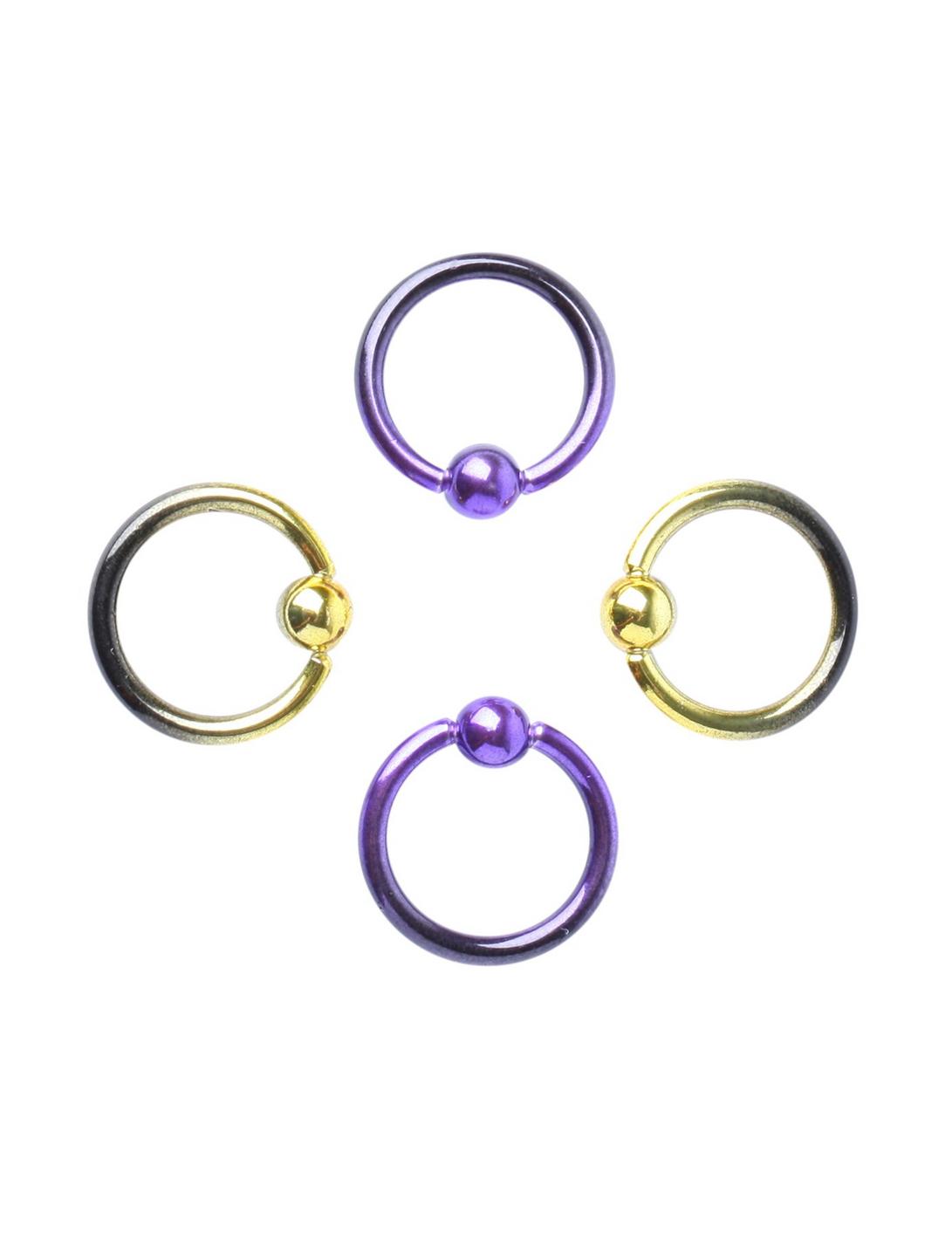 Steel Gold & Purple Ombre Captive Hoop 4 Pack, BLACK, hi-res