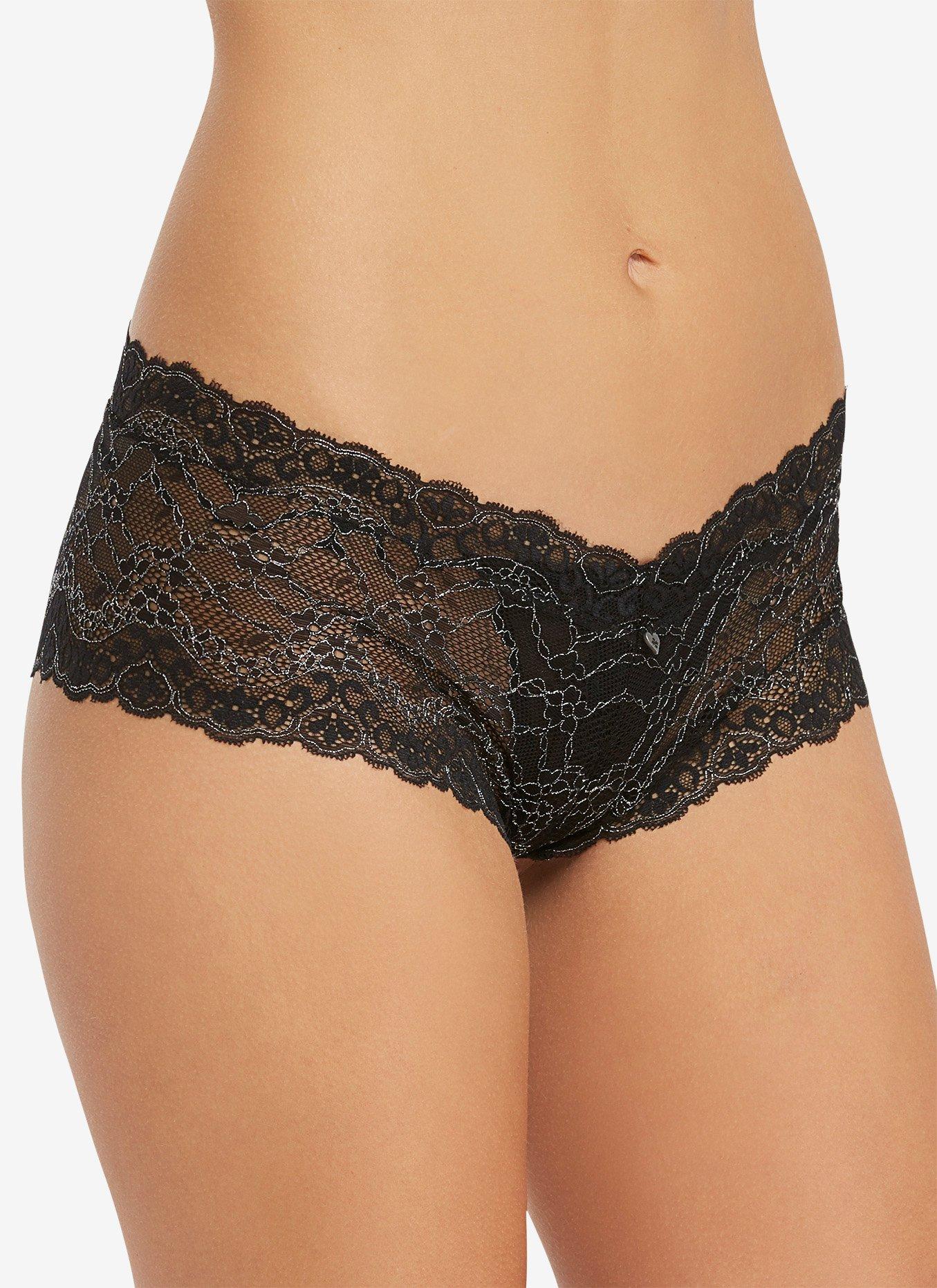 Lace Lurex Boyshort Panty, BLACK, hi-res