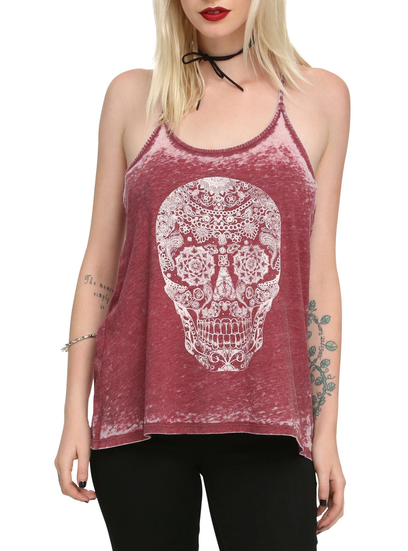 Sugar Skull Acid Wash Girls Tank Top | Hot Topic