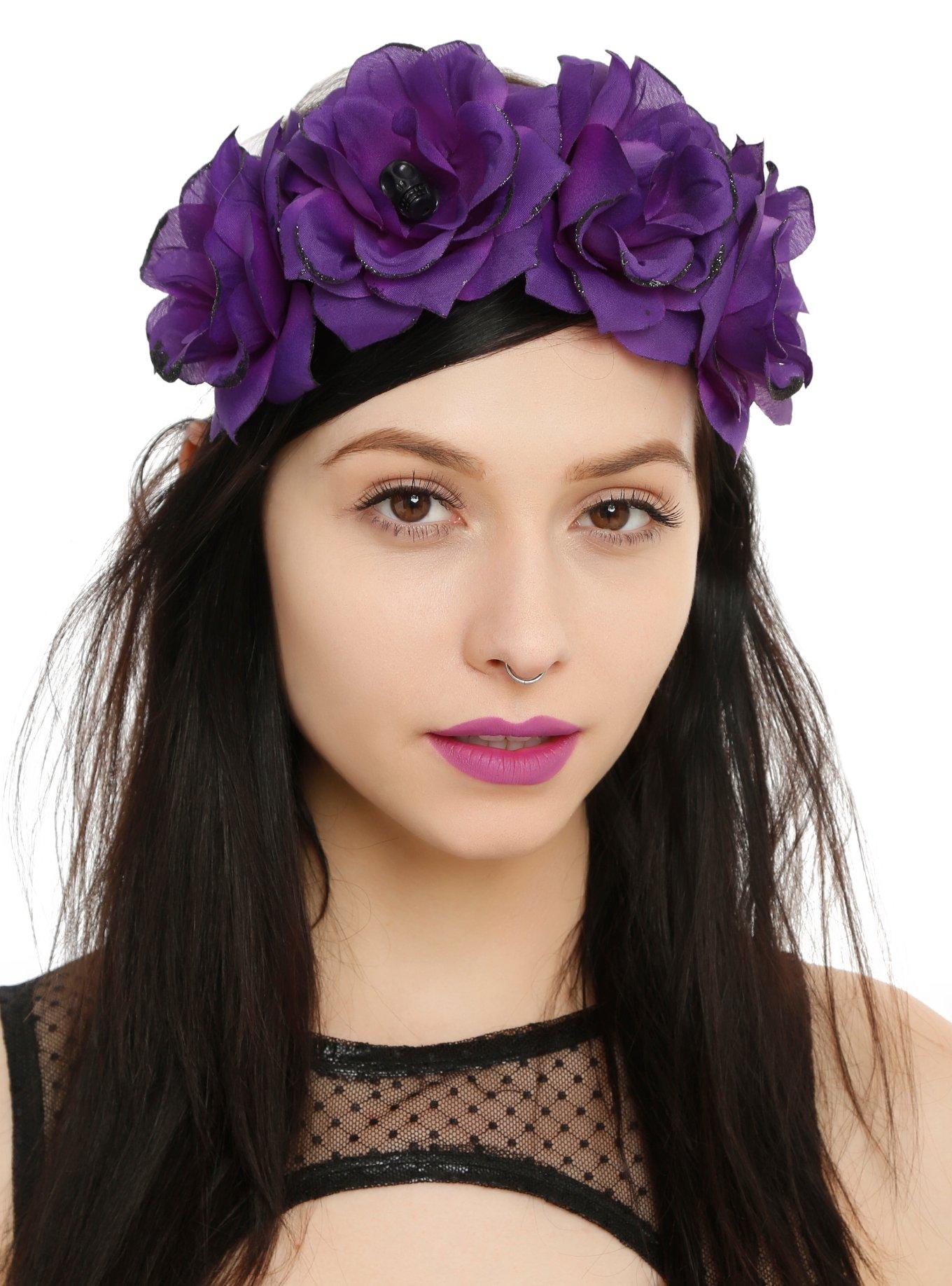 Purple Glitter Rose Stretch Headband Hot Topic