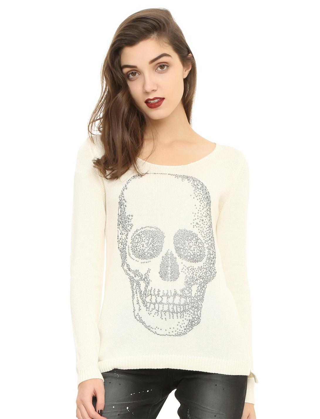 Ivory Skull Girls Sweater, BLACK, hi-res