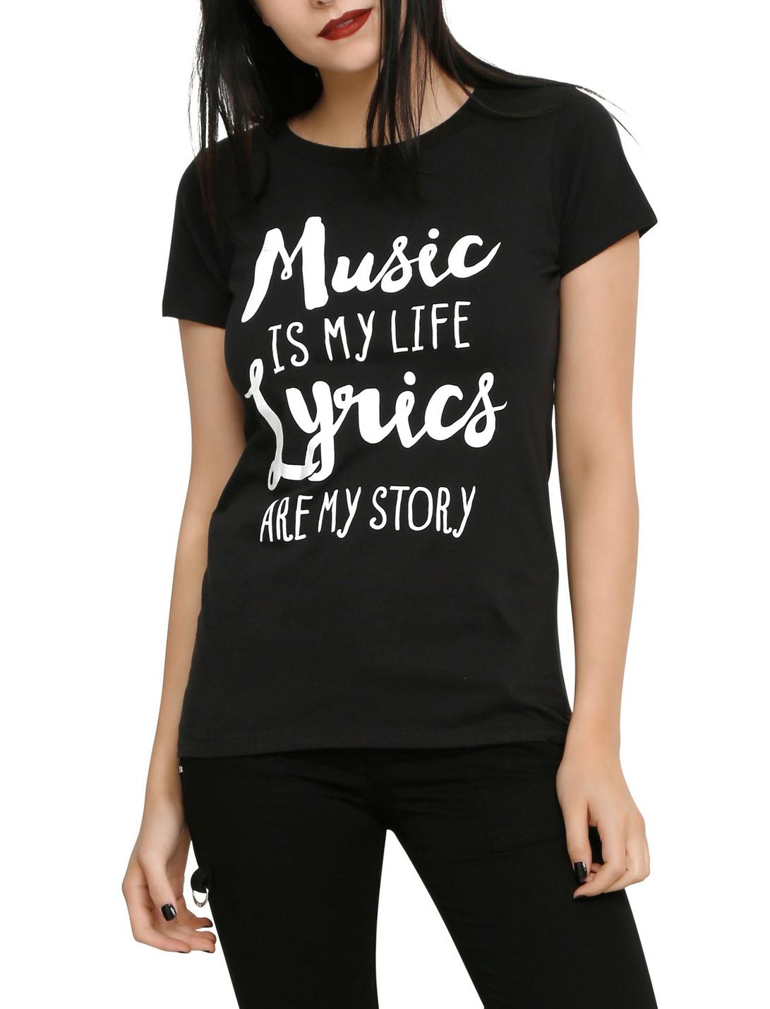 Music Is My Life Lyrics Are My Story Girls T-Shirt, BLACK, hi-res
