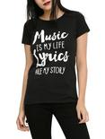 Music Is My Life Lyrics Are My Story Girls T-Shirt, BLACK, hi-res