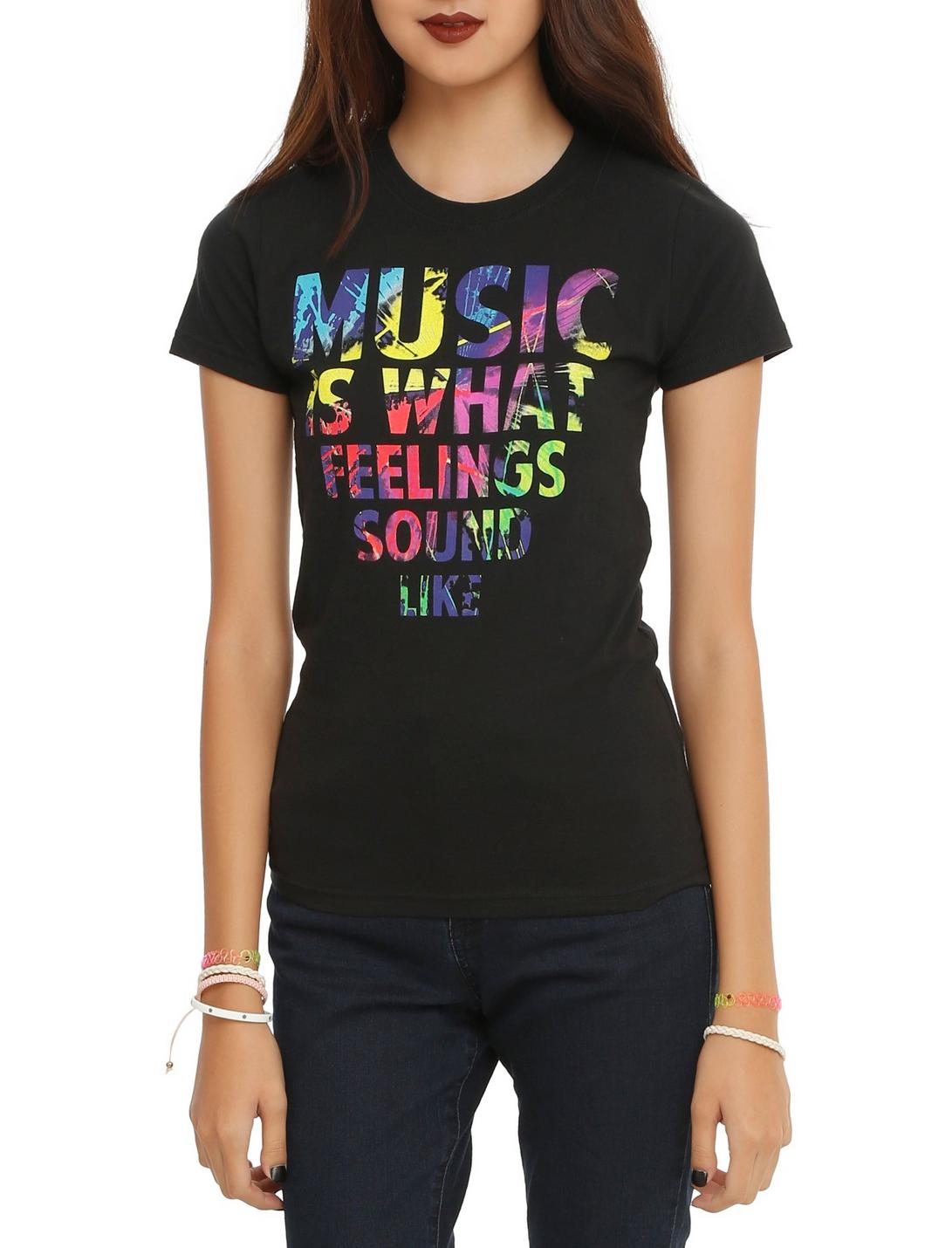 Music Is What Feelings Sound Like Girls T-Shirt, BLACK, hi-res