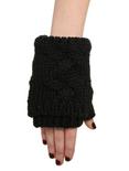 Black Cable Knit Convertible Gloves, , hi-res