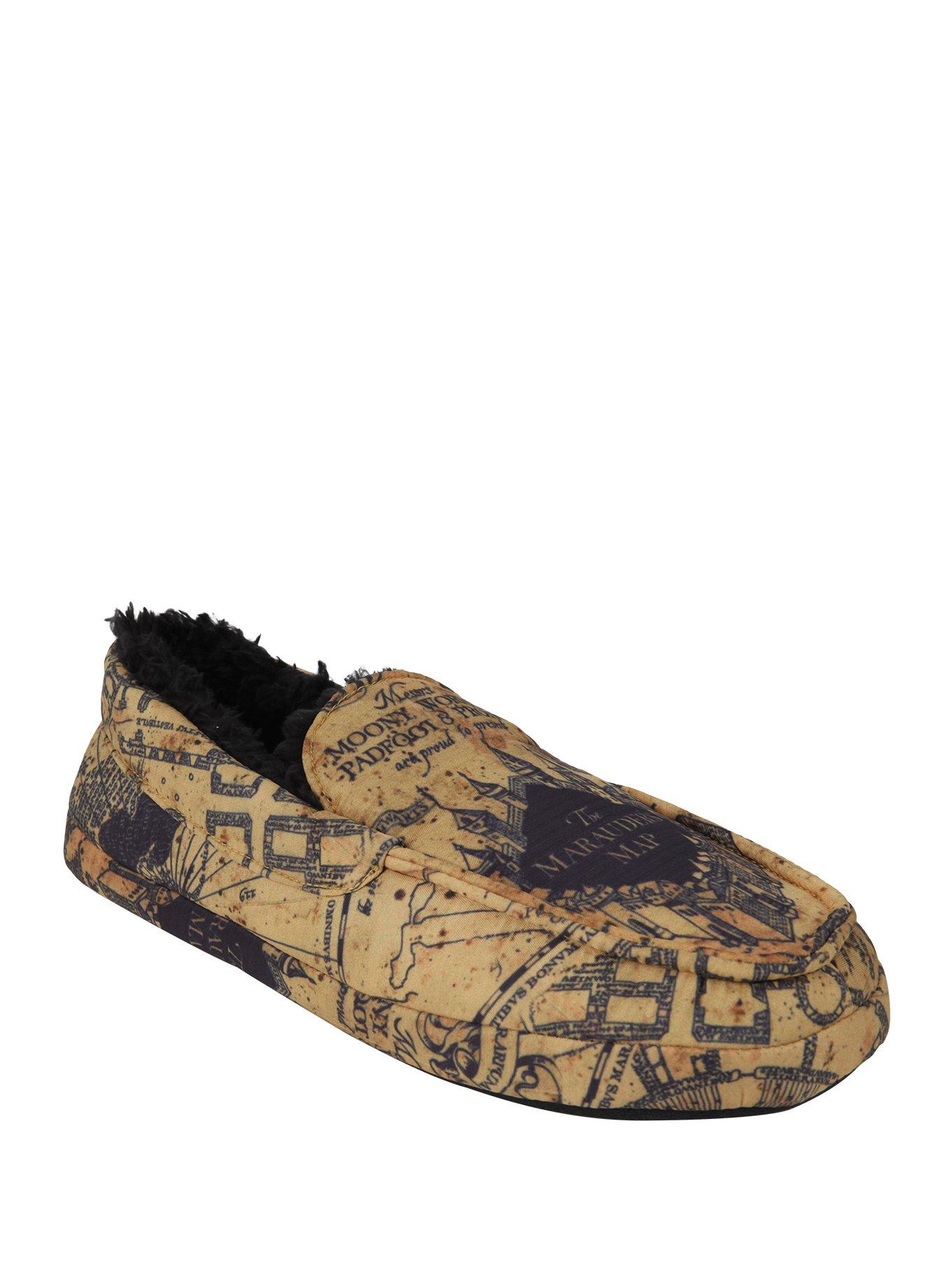 Harry Potter Marauder's Map Guys Moccasin Slippers, BLACK, hi-res