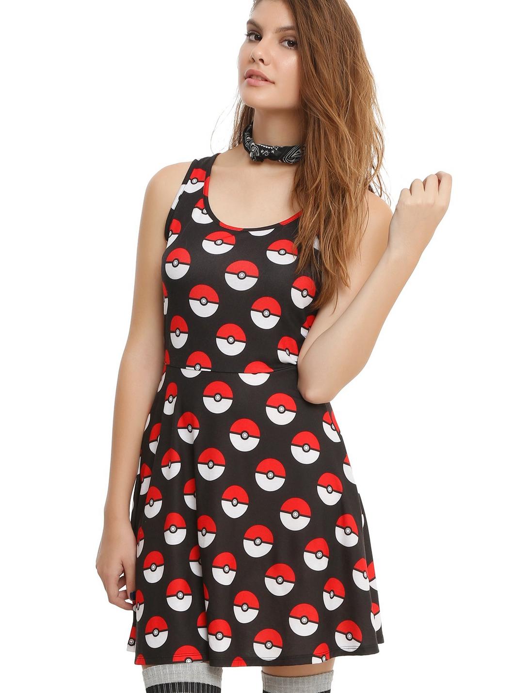 Pokemon Poke Ball Print Dress, BLACK, hi-res