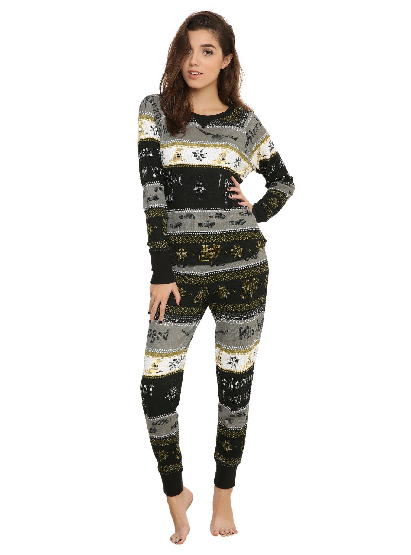 Harry Potter Deathly Hallows Girls Thermal Sleep Set, BLACK, hi-res