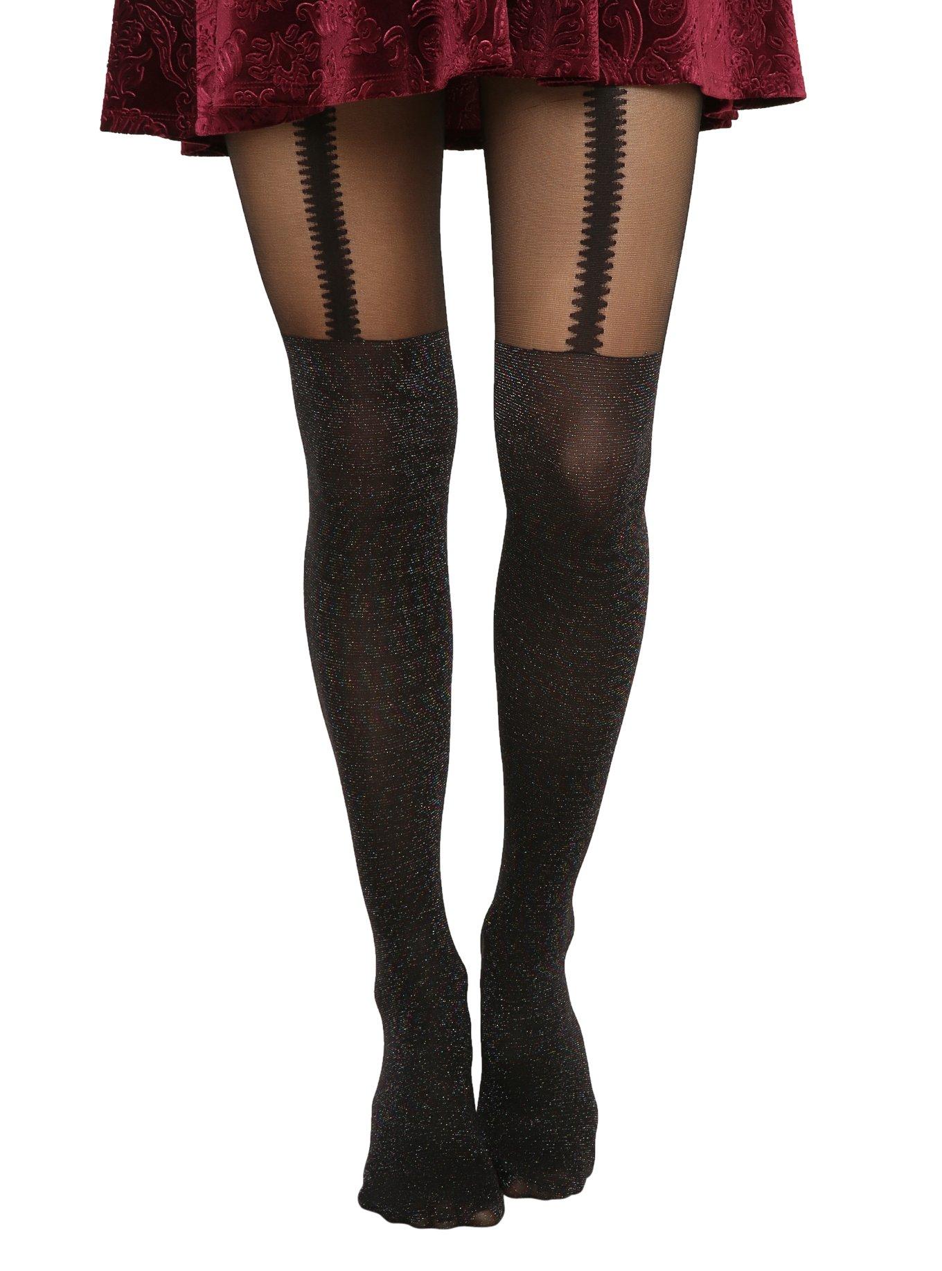 Glitter Scalloped Faux Thigh High Tights Hot Topic 7439