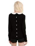 Black & Ivory Lace Button Girls Pullover Top, BLACK, hi-res