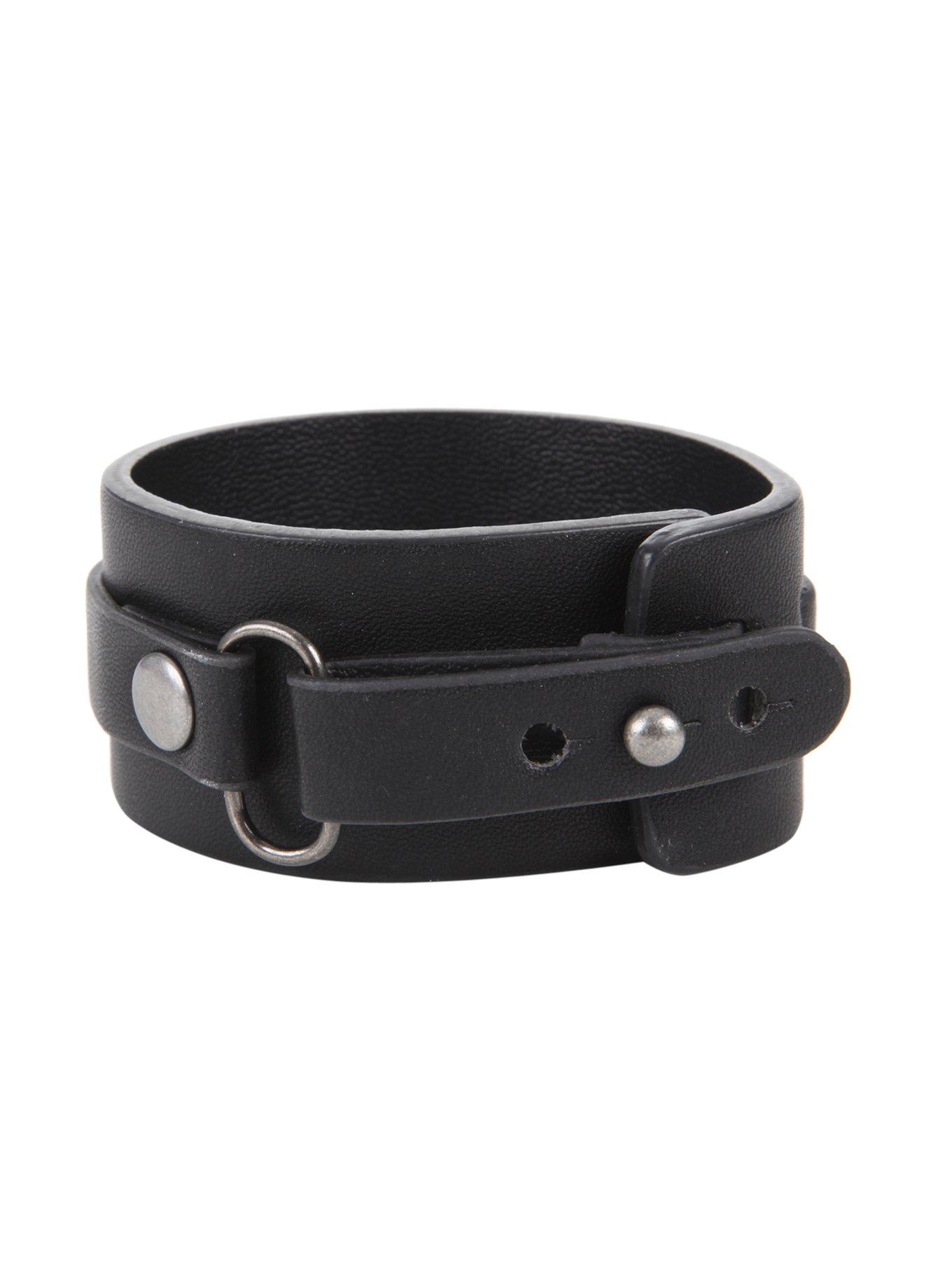 Black PU Wrist Cuff, BLACK, hi-res