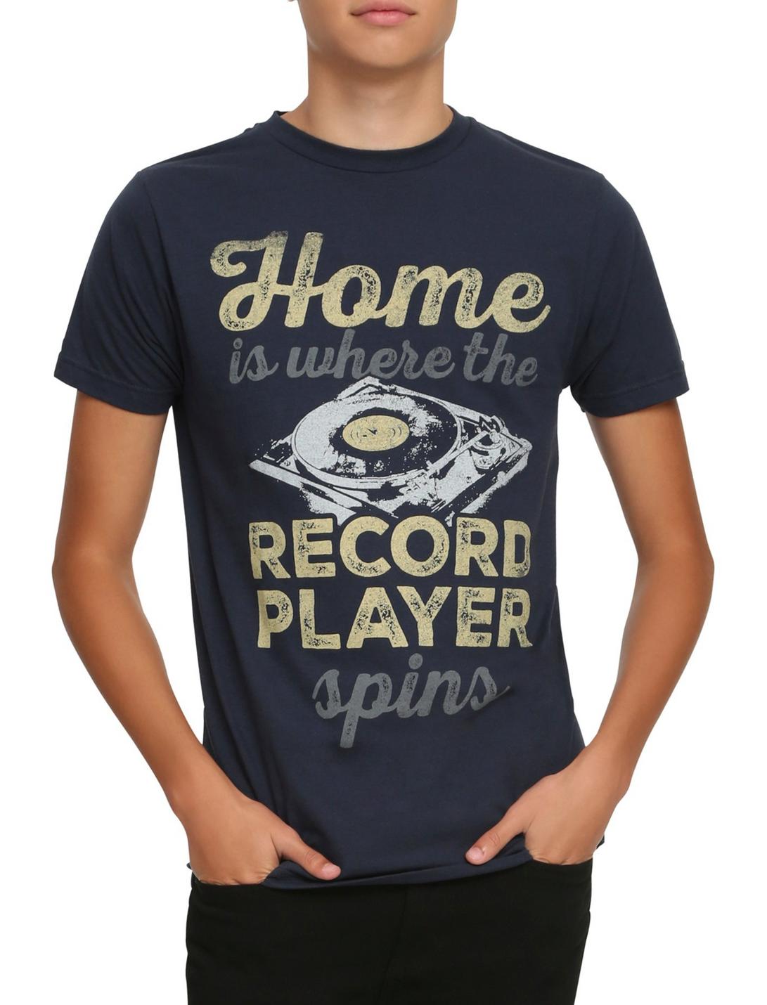 Home Is Where The Record Player Spins T-Shirt, BLACK, hi-res