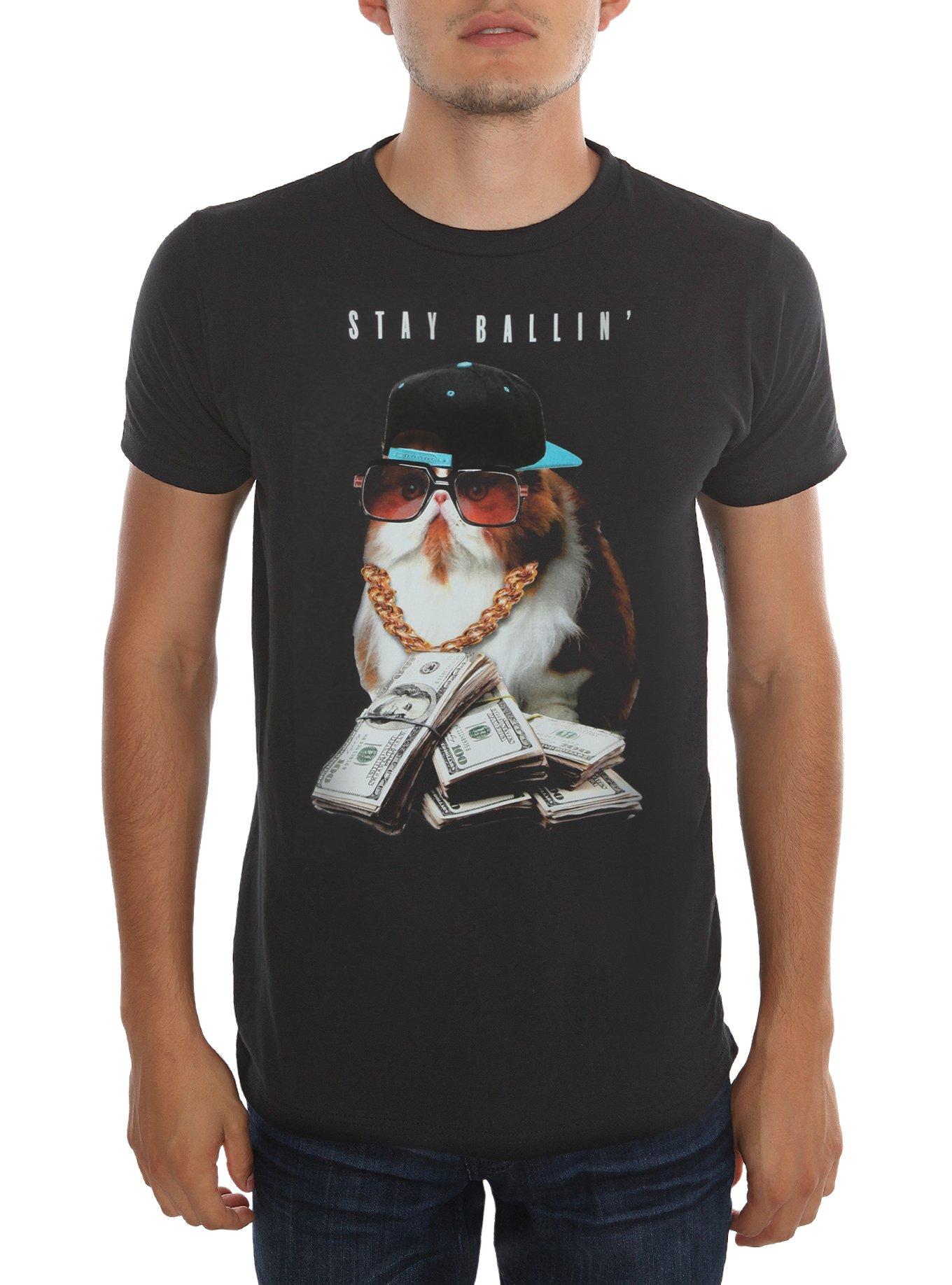 Stay Ballin Cat T-Shirt, BLACK, hi-res