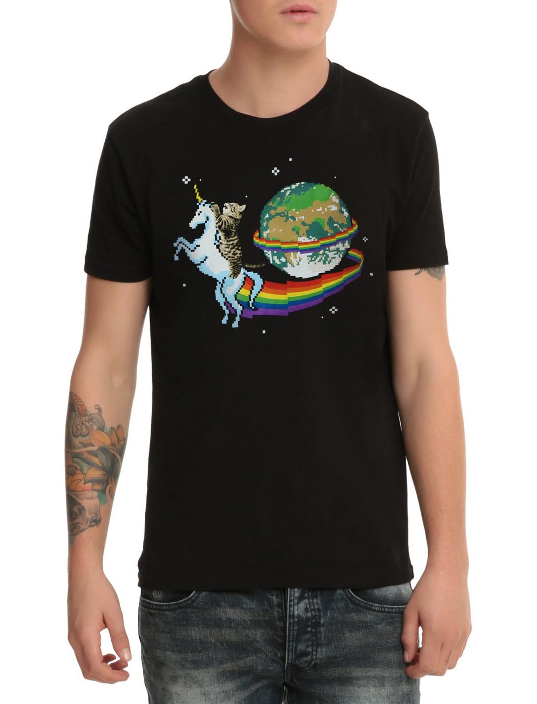 Unicorn Cat Ride T-Shirt, BLACK, hi-res