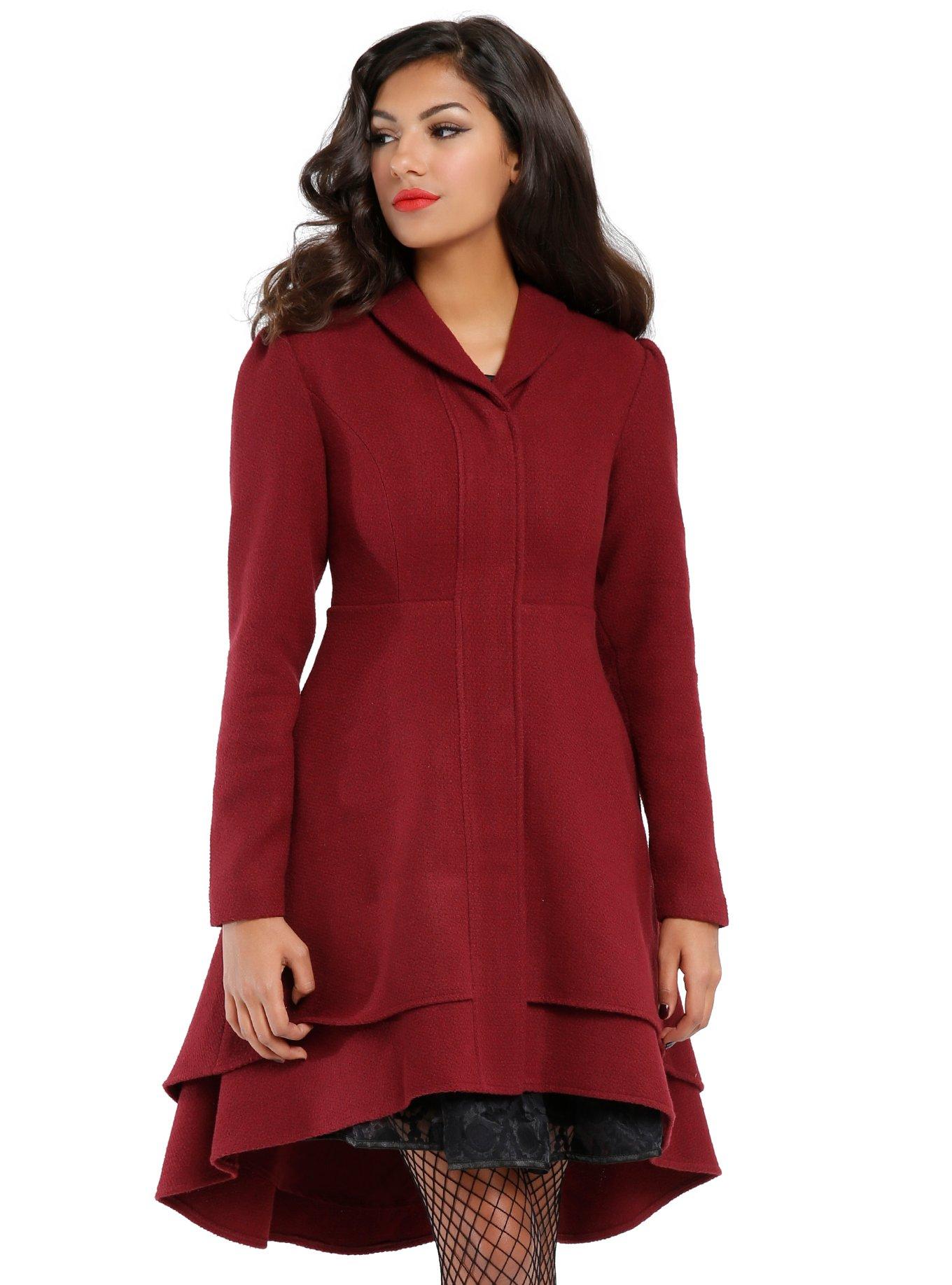 Burgundy Hi-Lo Girls Coat, BLACK, hi-res