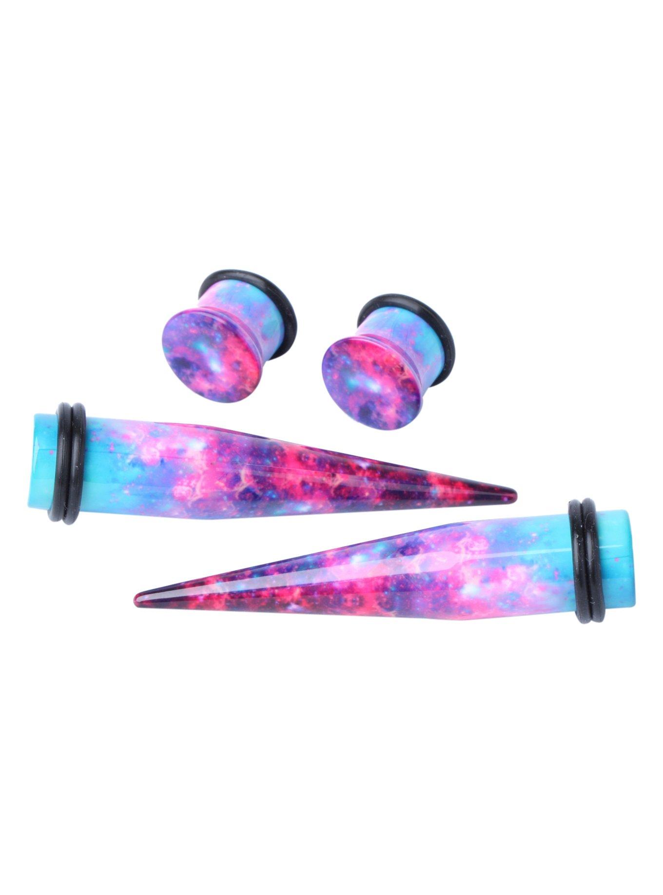 Acrylic Teal & Purple Nebula Plug & Taper 4 Pack, BLACK, hi-res