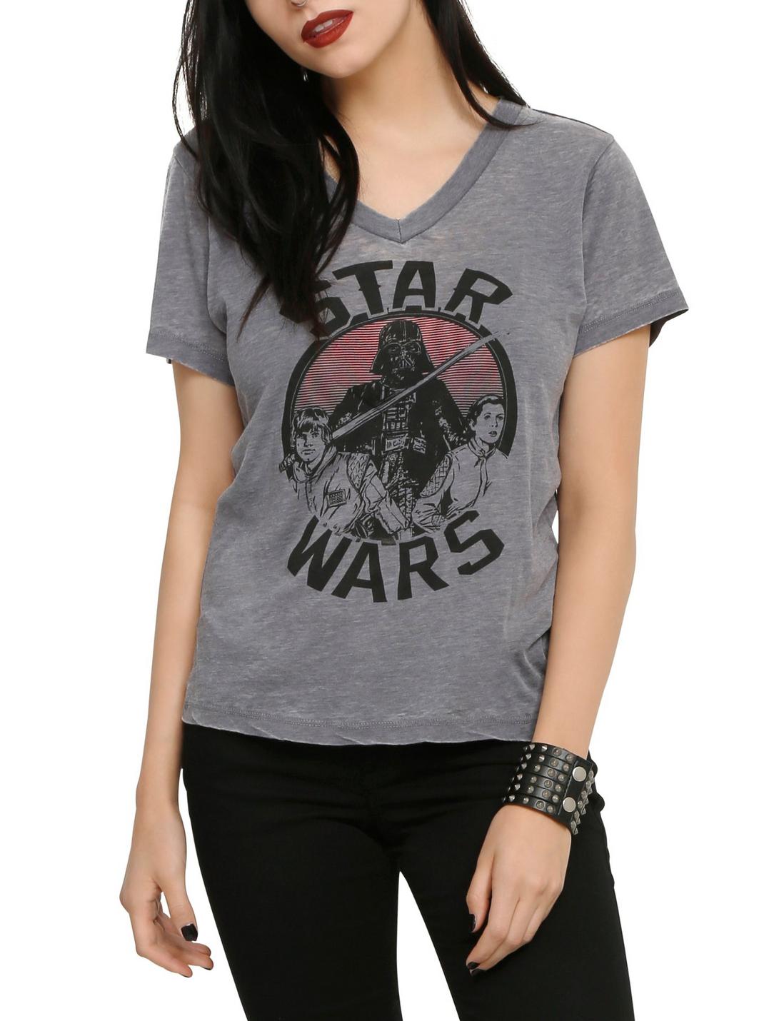 Star Wars Trio Burnout Girls V-Neck T-Shirt, BLACK, hi-res