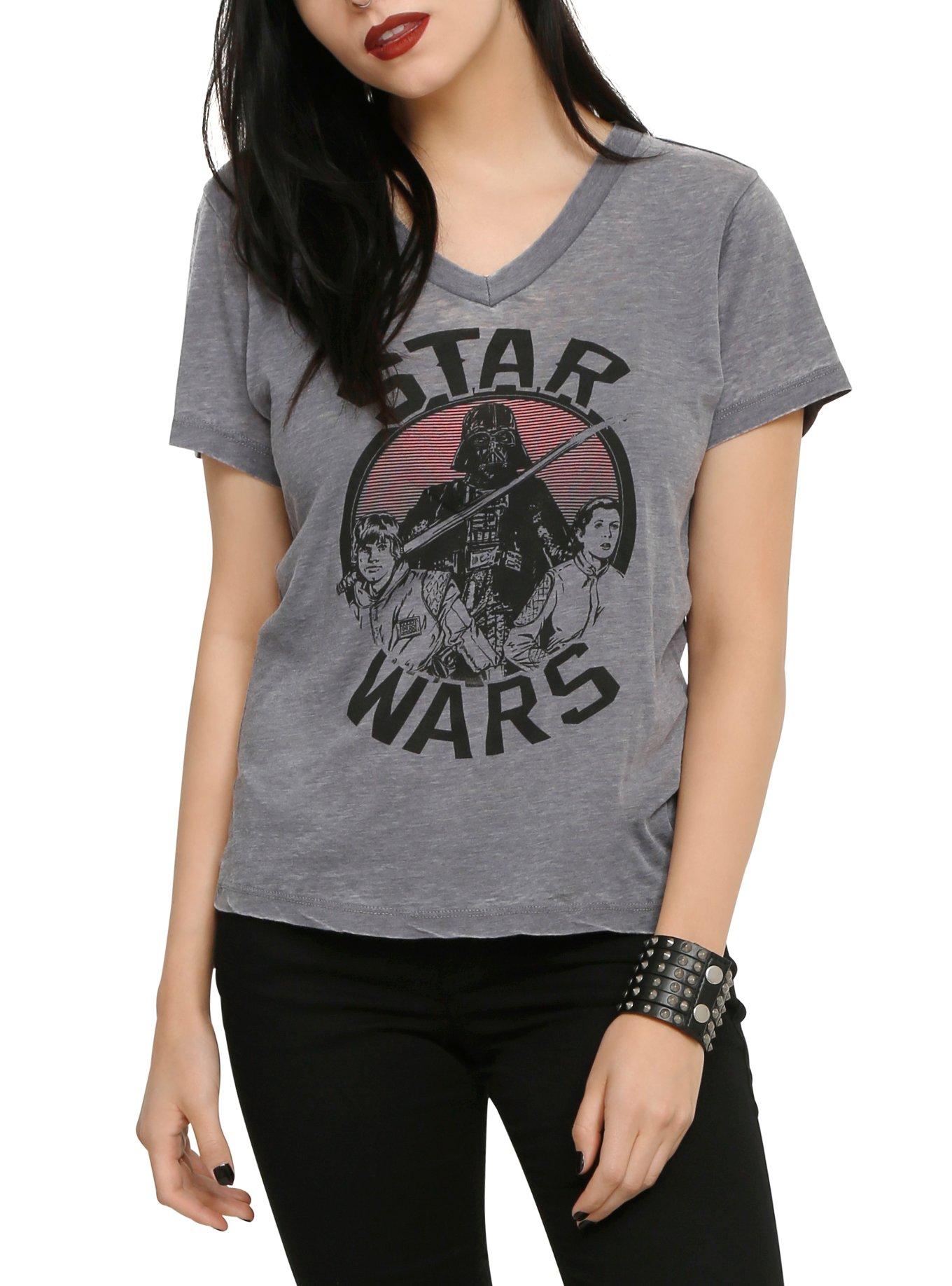 Star Wars Trio Burnout Girls V-Neck T-Shirt, BLACK, hi-res