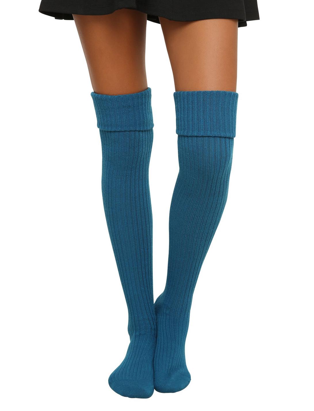 Turquoise Over-The-Knee Sweater Socks, , hi-res