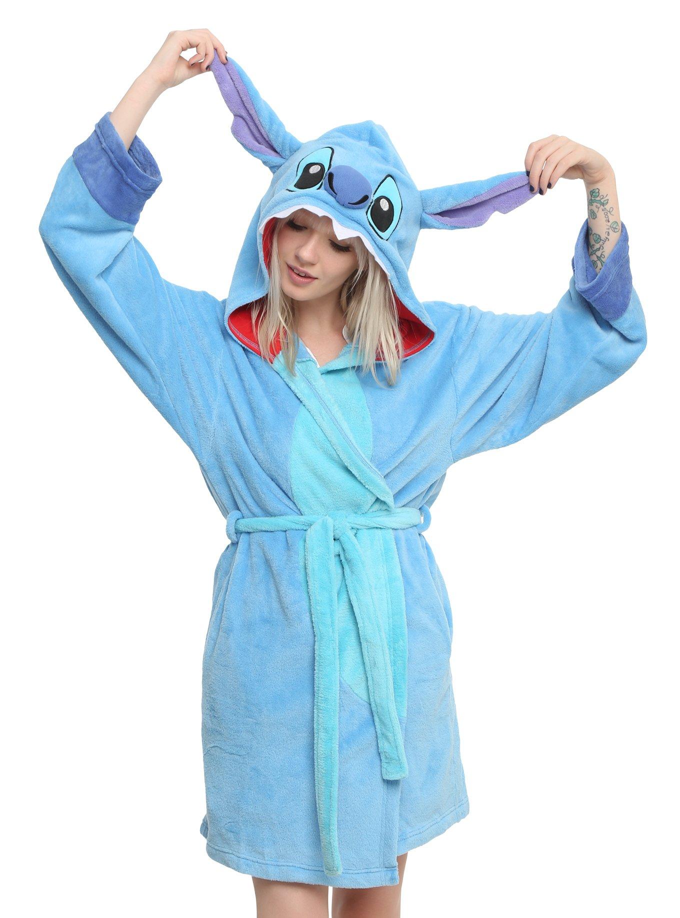 Disney Ladies Dressing Gown, Lilo and Stitch Fleece Hooded Robe, Gifts for  Women