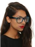 Black & Turquoise Retro Clear Lens Glasses, , hi-res
