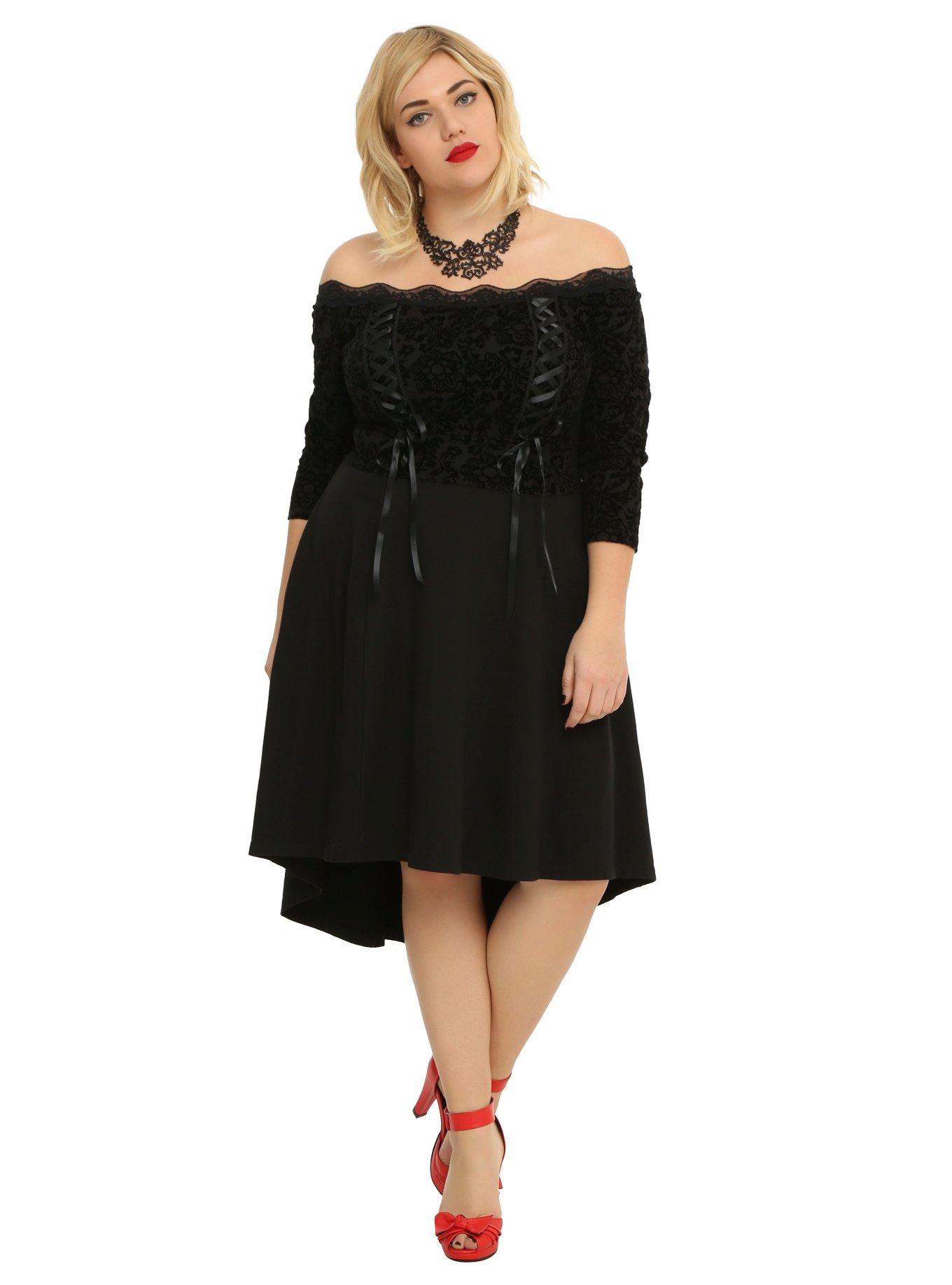 Tripp Black Lace-Up Hi-Low Dress Plus Size, BLACK, hi-res