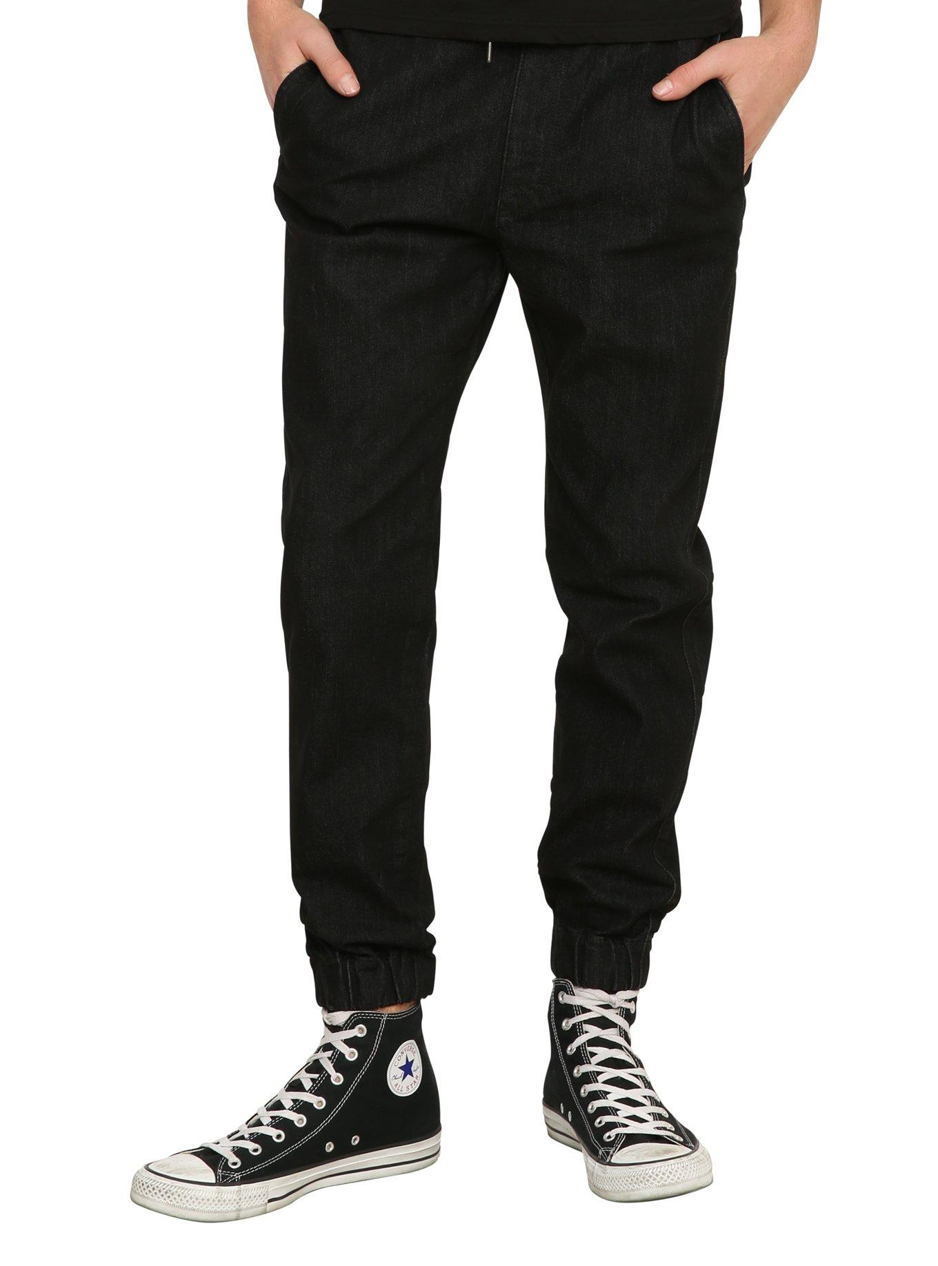 XXX RUDE Black Denim Jogger Pant, BLACK, hi-res