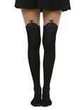 LOVEsick Clock Back Lace-Up Faux Thigh High Tights, BLACK, hi-res