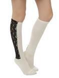 Ivory Black Lace Knee-High Socks, , hi-res