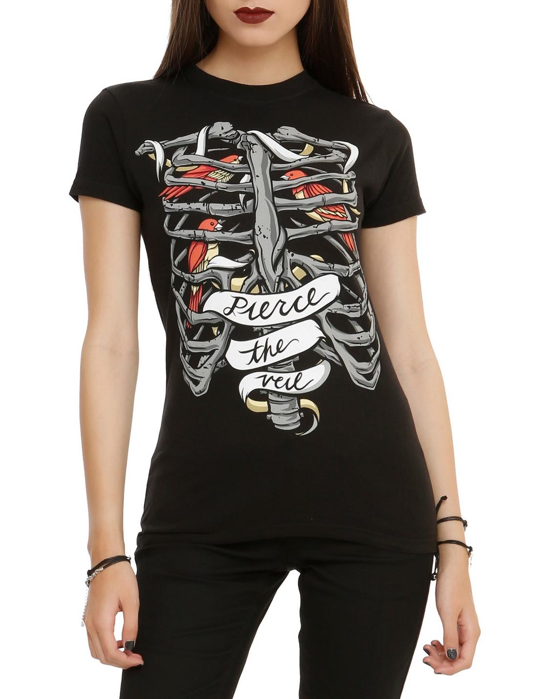 Pierce The Veil Bird Rib Cage Girls T-Shirt, BLACK, hi-res