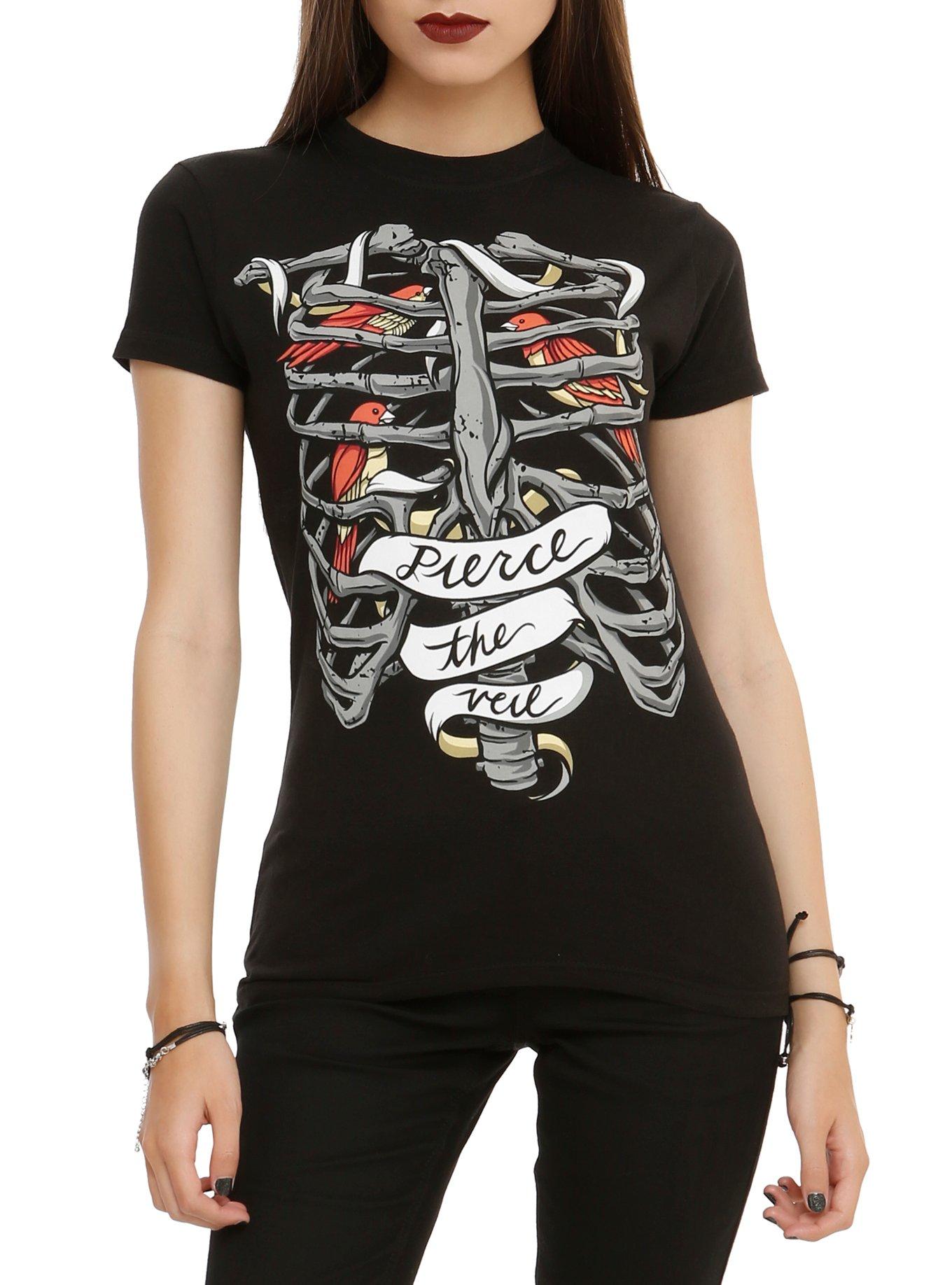 Pierce The Veil Bird Rib Cage Girls T-Shirt, BLACK, hi-res