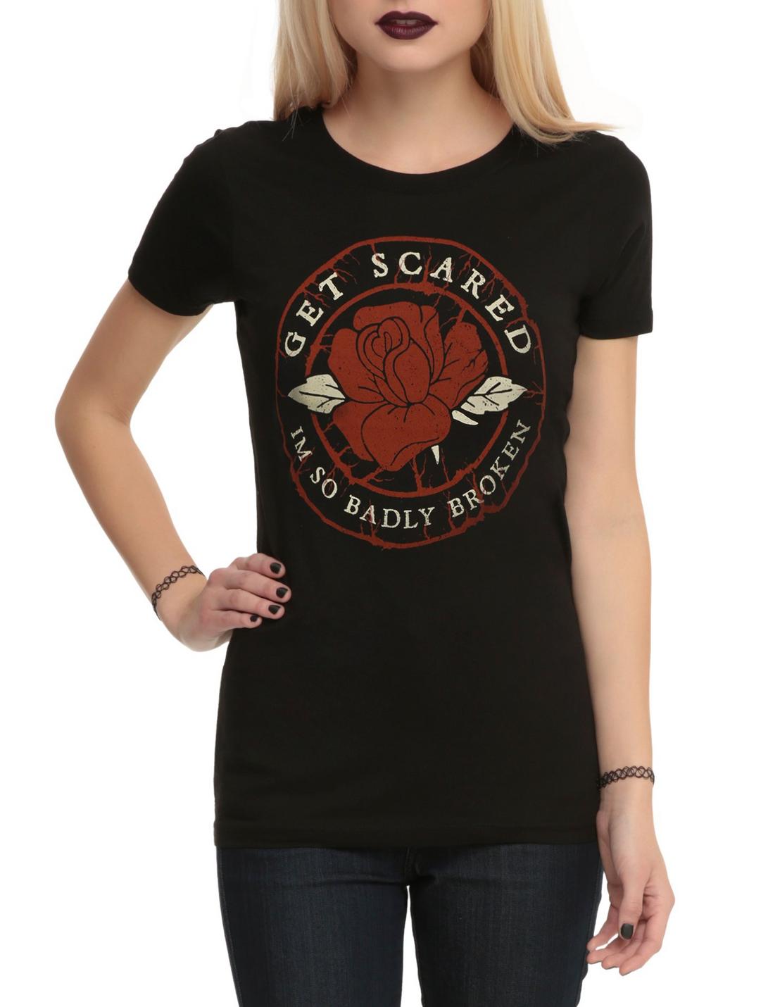 Get Scared Rose Badly Broken Girls T-Shirt, BLACK, hi-res