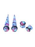 Acrylic Blue & Purple Matte Tie Dye Plug & Taper 4 Pack, BLACK, hi-res