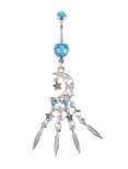 14G Steel Blue Moon Feather Dangle Curved Navel Barbell, , hi-res