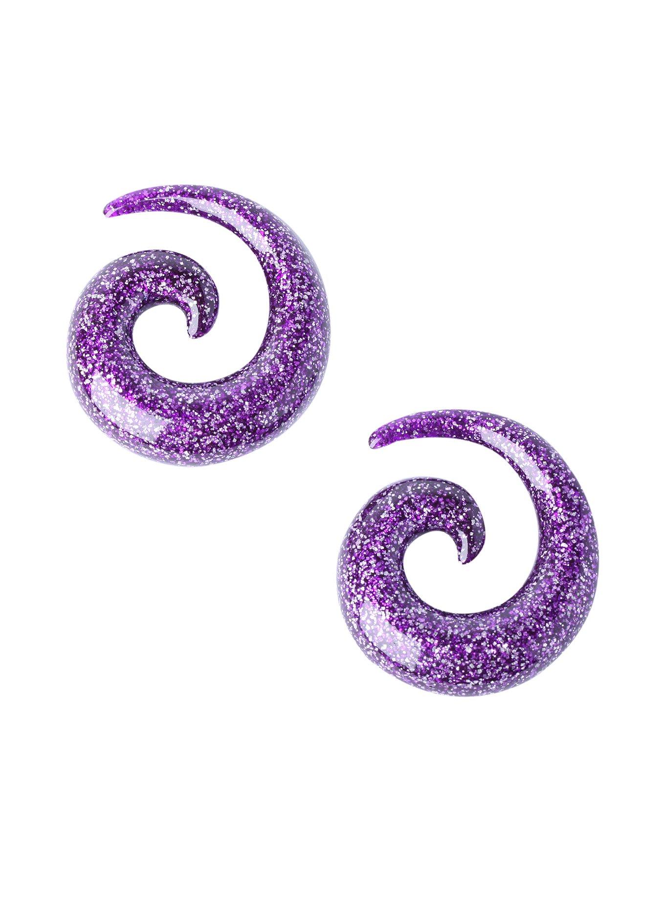 Acrylic Purple Glitter Spiral Pincher 2 Pack, BLACK, hi-res