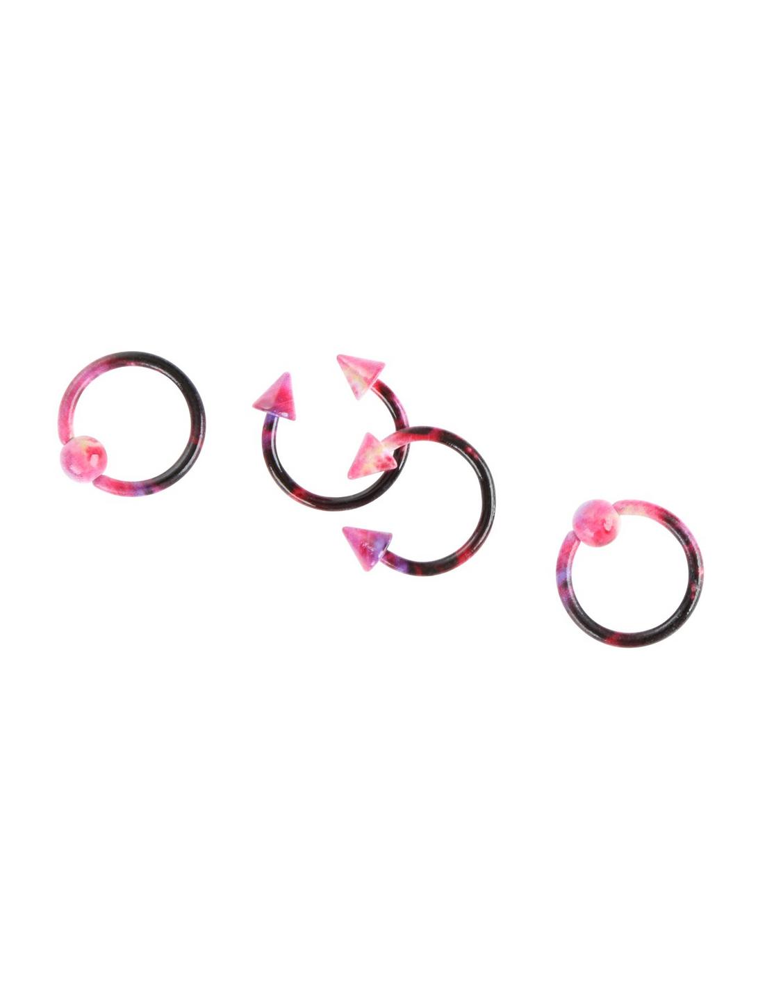 Steel Pink Galaxy Captive Hoop & Circular Barbell 4 Pack, , hi-res