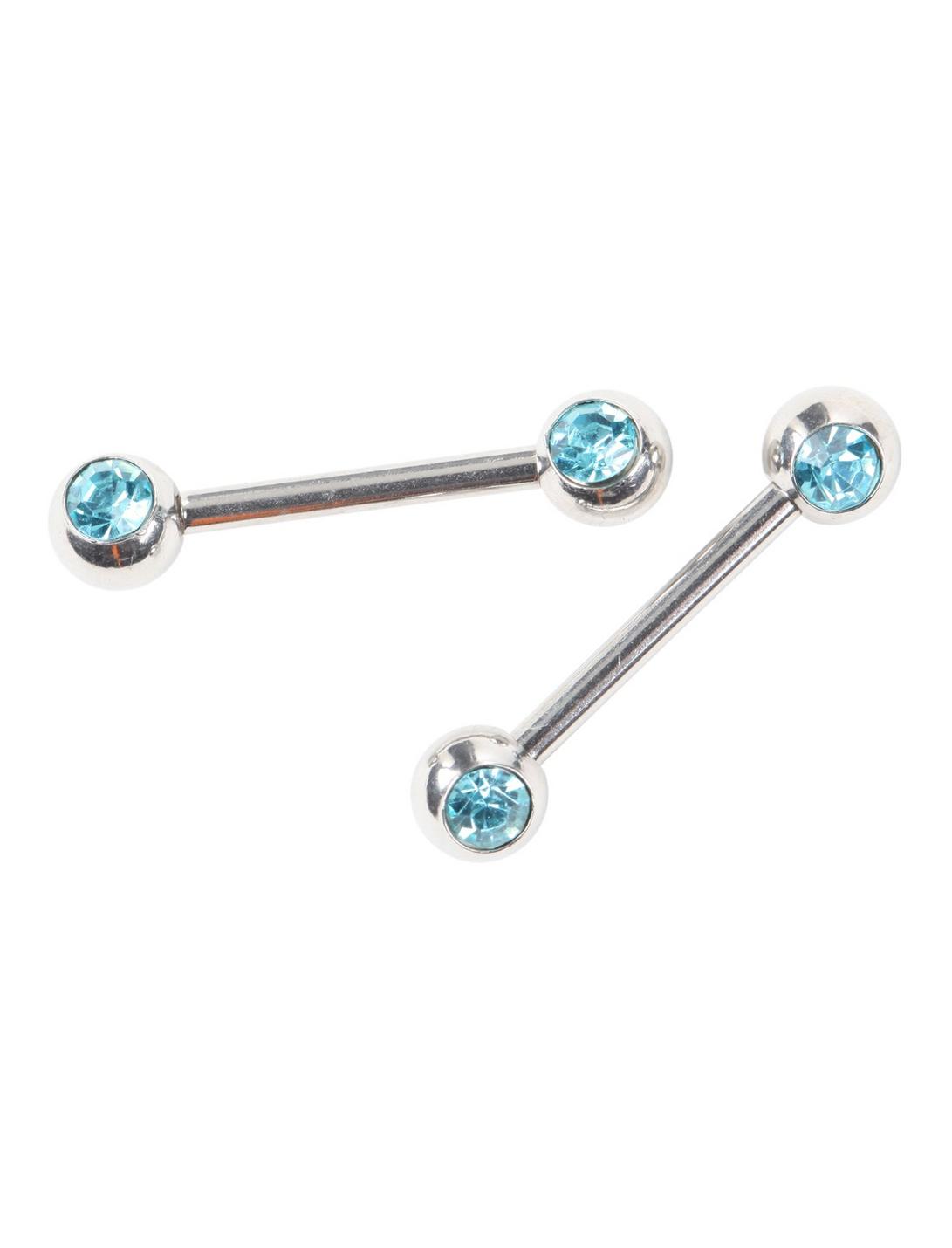 14G Steel Turquoise CZ Nipple Barbell 2 Pack, , hi-res