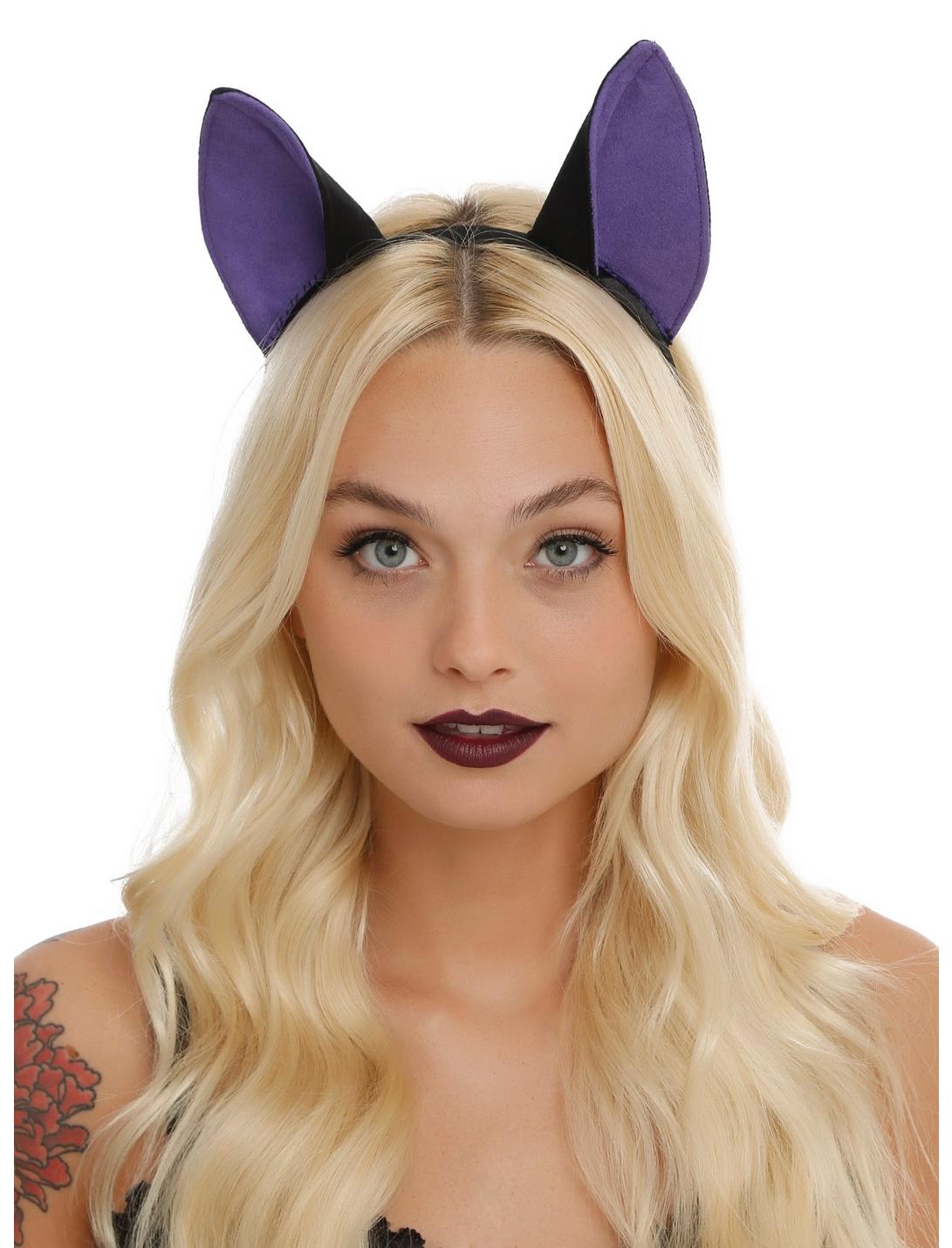 Black & Purple Cat Ear Headband, , hi-res