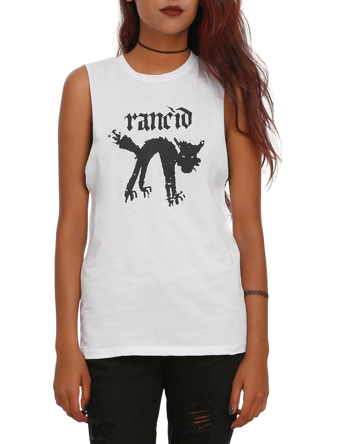 Rancid Black Cat Girls Muscle Top, WHITE, hi-res